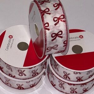 Red Bow Ribbon White Ribbon with Red Glitter Bows Glittery Red Bows Coquette